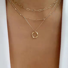Bold Chunky Link Chain Necklace – 18K Gold Plated Hip-Hop Circle Pendant Statement Jewelry for Women