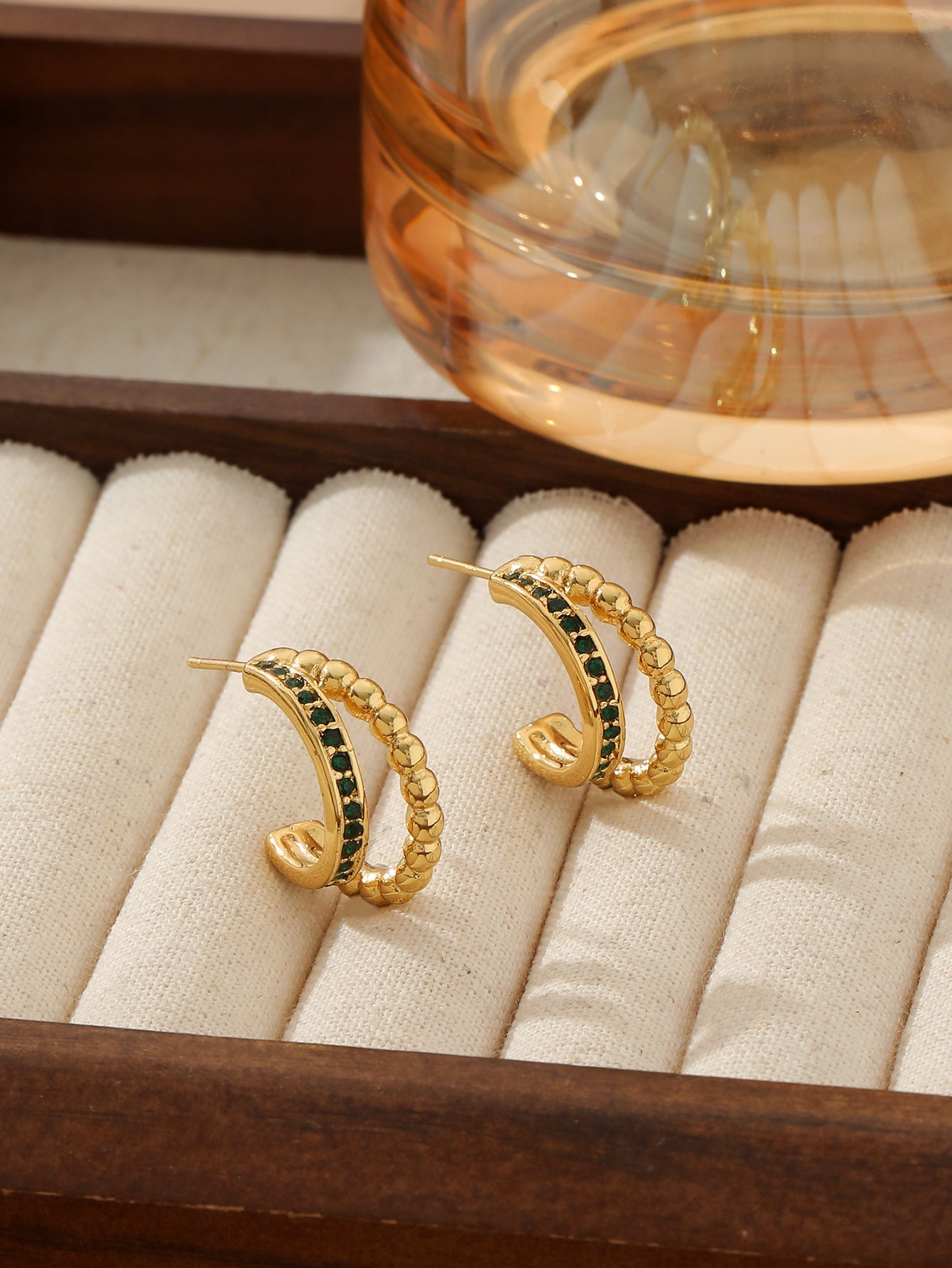 Double-Row Zircon C-Hoop Earrings - 18K Gold Plated 316L Stainless Steel - Tarnish-Proof Double-Row Diamond Titanium Hoops - Chic European Style