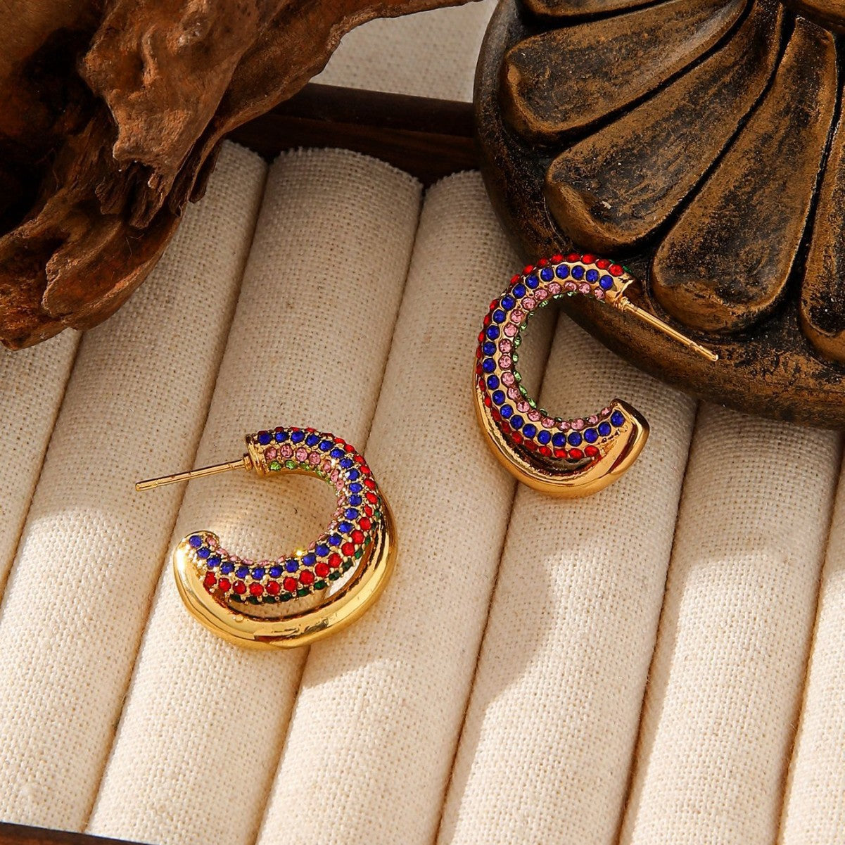 Luxury C-Shaped Zircon Earrings - 18K Gold Plated Titanium Steel Hoops - Tarnish-Proof High-End Geometric Jewelry for Women