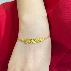 Red Rope "Five Emperors Money" Bracelet – 18K Gold Plated Lucky Amulet with "Broken Ice" Crystal, Light Luxury Niche Design for Women