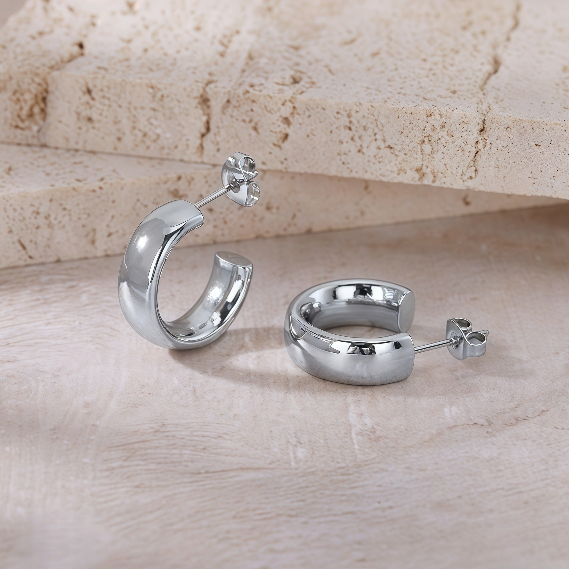 18K Gold Plated Thick Hoop Earrings - Tarnish-Free Chunky Gold Circles - Lightweight High-Polish Statement Hoops for Women