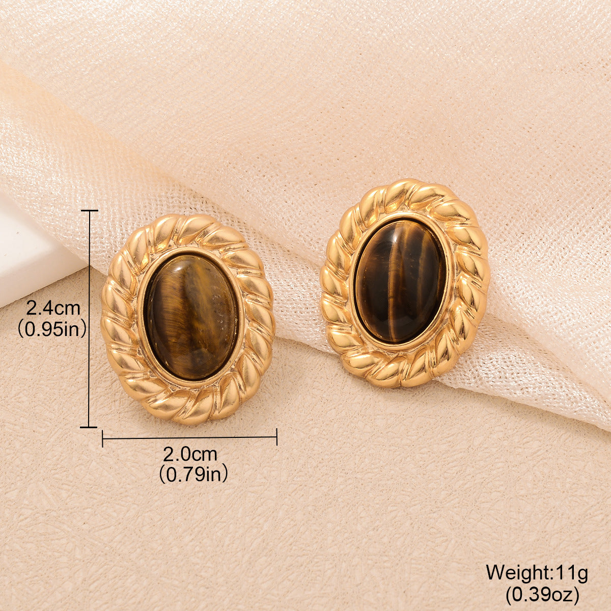 Natural Tiger Eye Drop Earrings - S925 Silver Needle Maillard Style Retro Lever-Back Earrings for Women