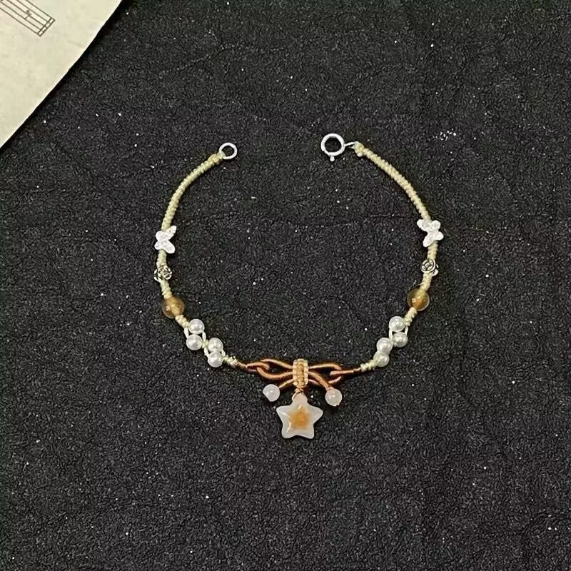 Iris Purple Butterfly String Bracelet – Hand-Woven Flower & Butterfly Charm, Sweet Niche Design High-Value Gift for Women