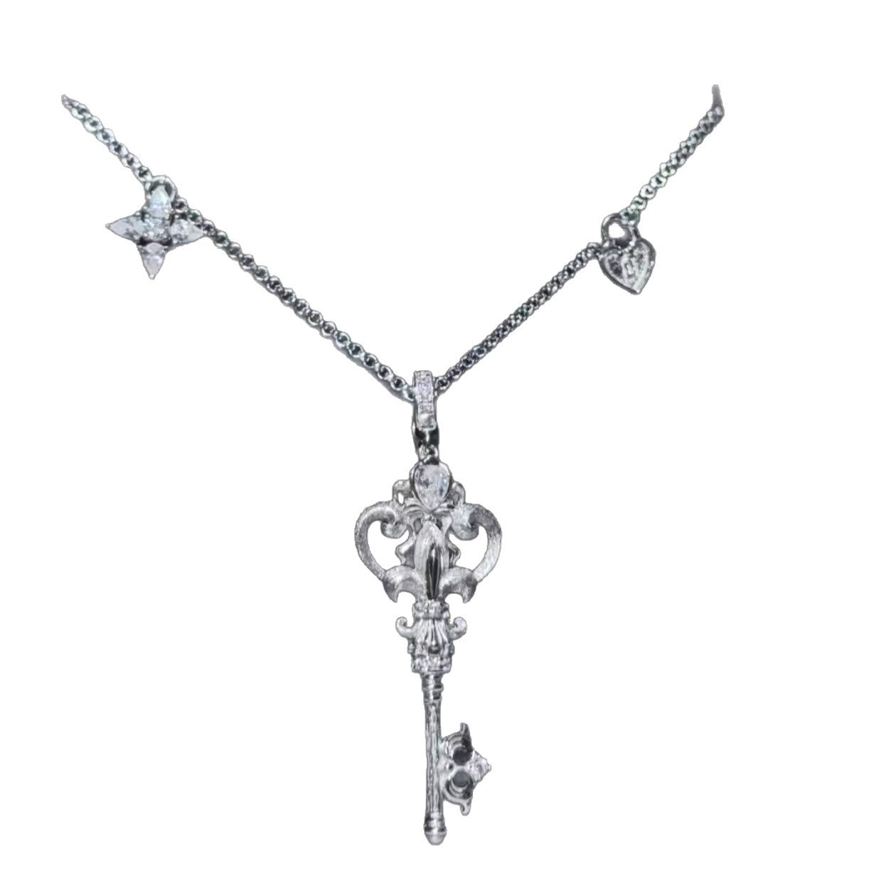Vintage Iris Flower Key Pendant Necklace – 18K Gold Plated Niche Design Clavicle Chain, Elegant Light Luxury Jewelry for Women