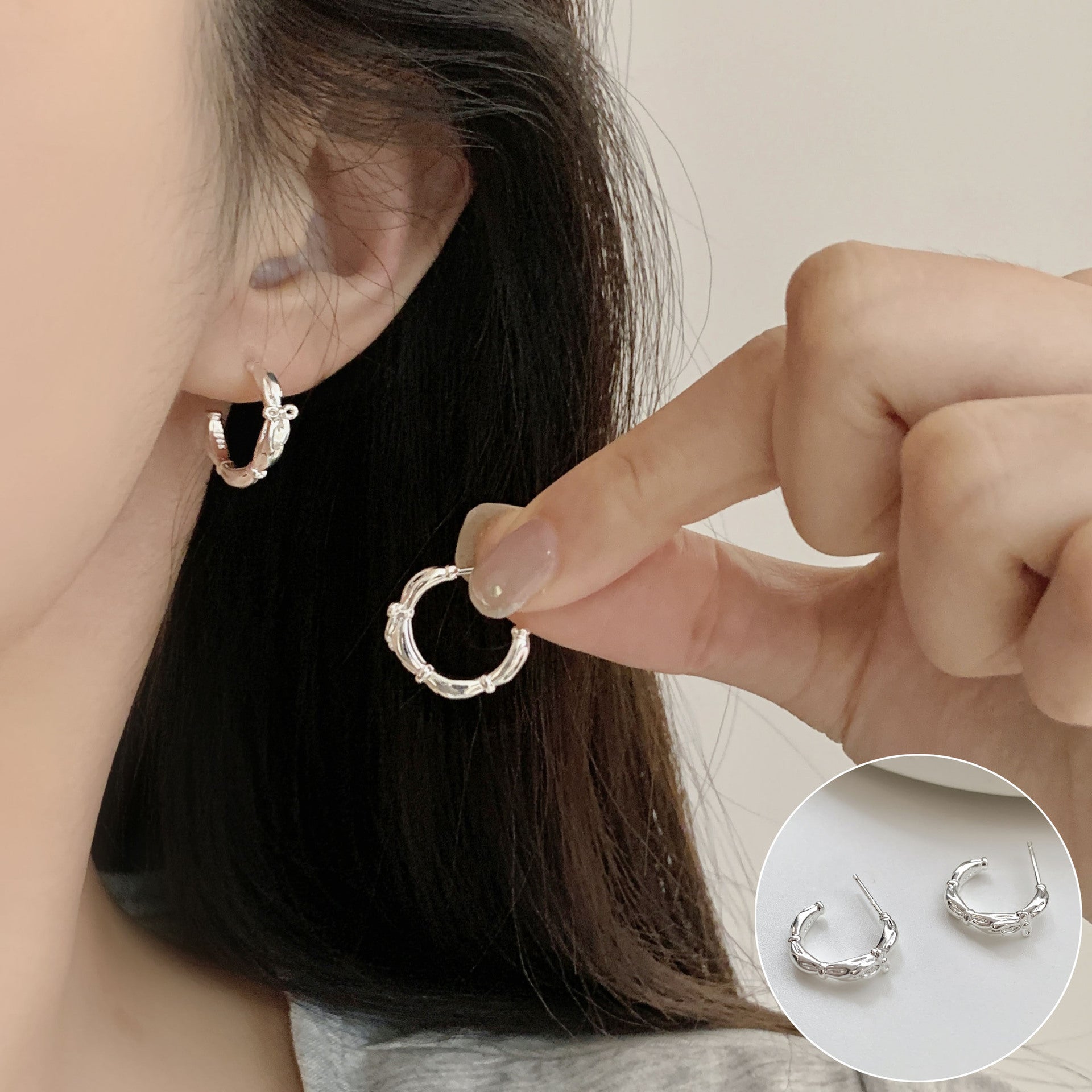 French Retro Gold Hoop Earrings - S925 Silver Needle Minimalist Thick Hoops - 18K Gold Plated Niche Design High-End Earrings for Women