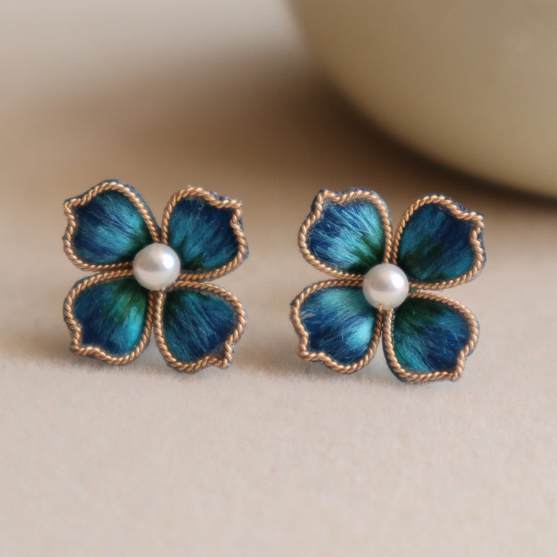 Red Velvet Flower Drop Earrings - Elegant Handmade Floral Wedding Accessories for Women
