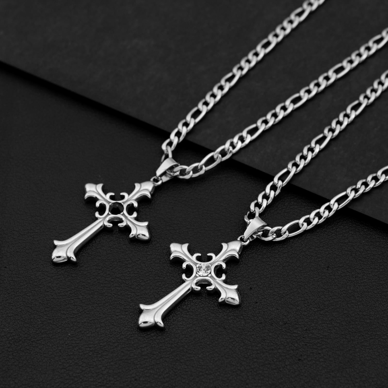 Men’s Figaro Chain Cross Necklace – 18K Gold Plated Titanium Steel Diamond-Cut Pendant, Hip-Hop Style Non-Tarnish Jewelry