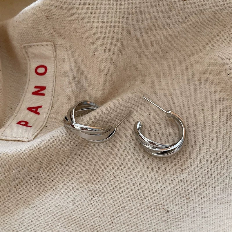 Retro Hong Kong Style 18K Gold Hoop Earrings - S925 Silver Needle High-End Niche Design Metal Earrings - Autumn/Winter 2026 Statement Jewelry