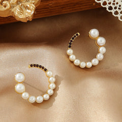 Retro Pearl Hoop Earrings - Korean Temperament Gold Hoops - Trendy Urban Style Pearl Earrings for Women - Aesthetic Fashion Jewelry