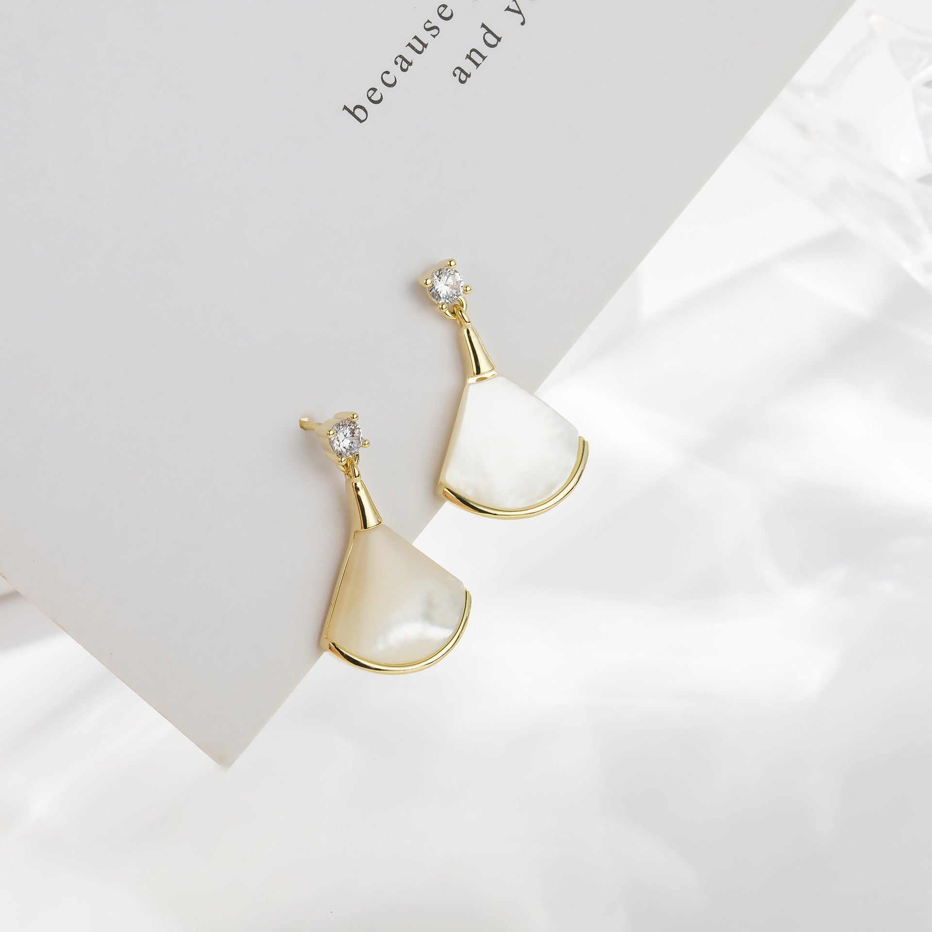 Natural Mother of Pearl Fan Earrings - Elegant 14K Gold Plated Shell Drop Earrings - Sophisticated Statement Jewelry for Office and Evening Wear