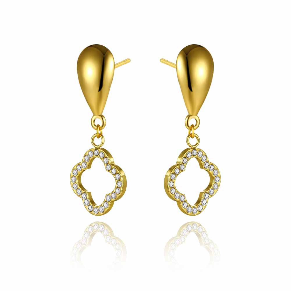 18K Gold Plated Clover Pearl Earrings - Titanium Steel Four-Leaf Clover Studs - Tarnish-Proof Light Luxury Jewelry for Women