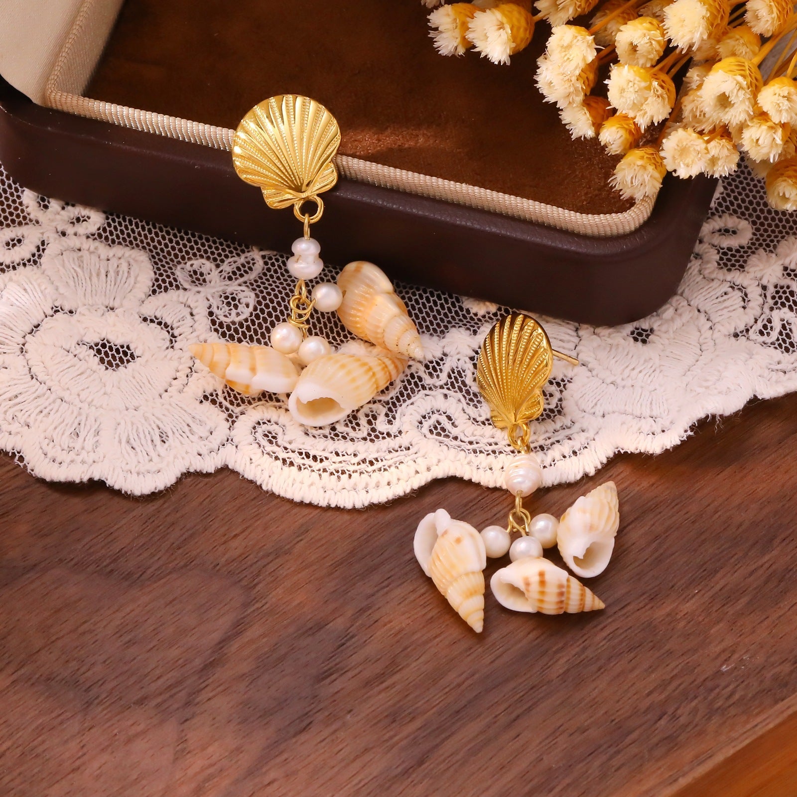 6-Pair Ocean Shell & Scallop Earring Set - Gold Plated Creative Conch & Sea Life Studs for Women