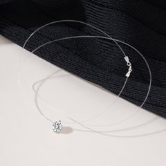 S925 Sterling Silver "Mermaid Tears" Moissanite Necklace – Invisible Fishing Line Floating Pendant, D-Color Moissanite Clavicle Chain, Niche Ethereal Jewelry for Women