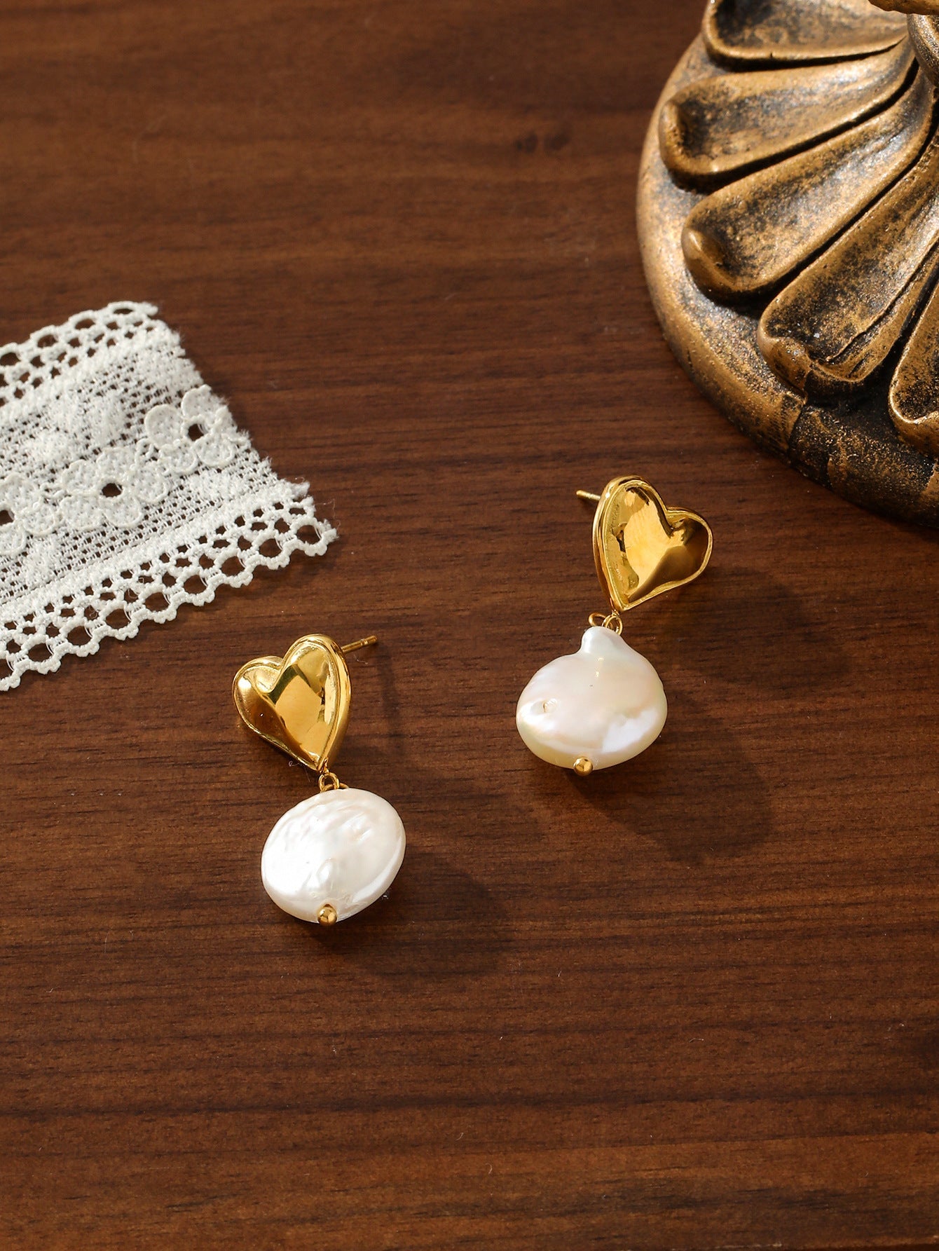 French Retro Bow Pearl Earrings - 18K Gold Plated Asymmetrical Heart & Ribbon Studs - Tarnish-Proof Titanium Steel Romantic Jewelry for Women