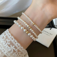 18K Gold Plated Transfer Bead Bracelet – Minimalist French Light Luxury Design, Niche Temperament Hand Jewelry for Women