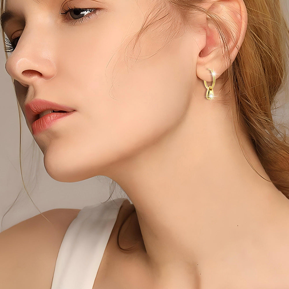 S925 Sterling Silver Eight-Pointed Star Drop Earrings - Minimalist North Star Dangle Earrings with Cubic Zirconia for Women