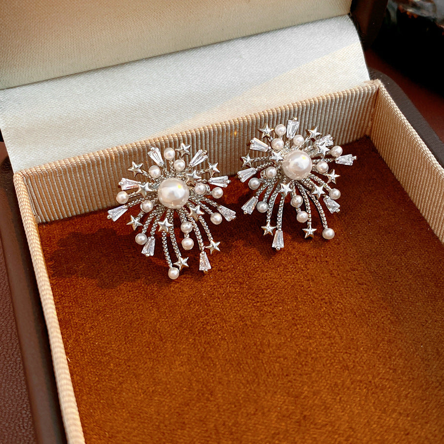 Starburst Enamel Drop Earrings - S925 Silver Needle Fireworks Statement Earrings - Vintage Gold Plated Geometric Jewelry for Women