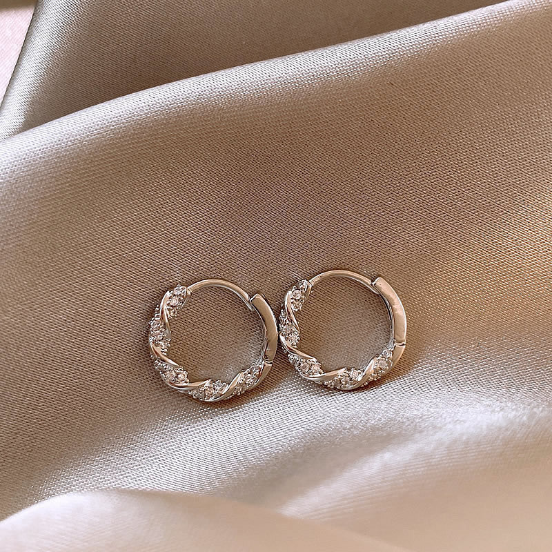 18K Gold Plated Zircon Hoop Earrings - S925 Sterling Silver Needle - High-End Niche Design Minimalist Plain Hoops for Women