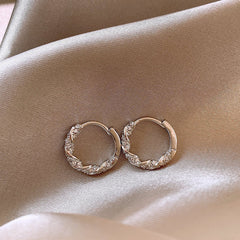 18K Gold Plated Zircon Hoop Earrings - S925 Sterling Silver Needle - High-End Niche Design Minimalist Plain Hoops for Women