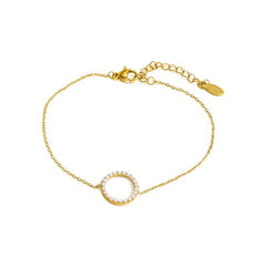 Geometric Pearl Link Bracelet – 18K Gold Plated Stainless Steel, Niche Design European & American Fashion Bracelet for Women