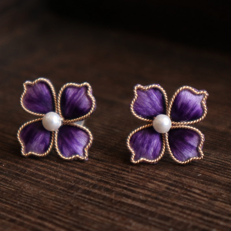 Red Velvet Flower Drop Earrings - Elegant Handmade Floral Wedding Accessories for Women