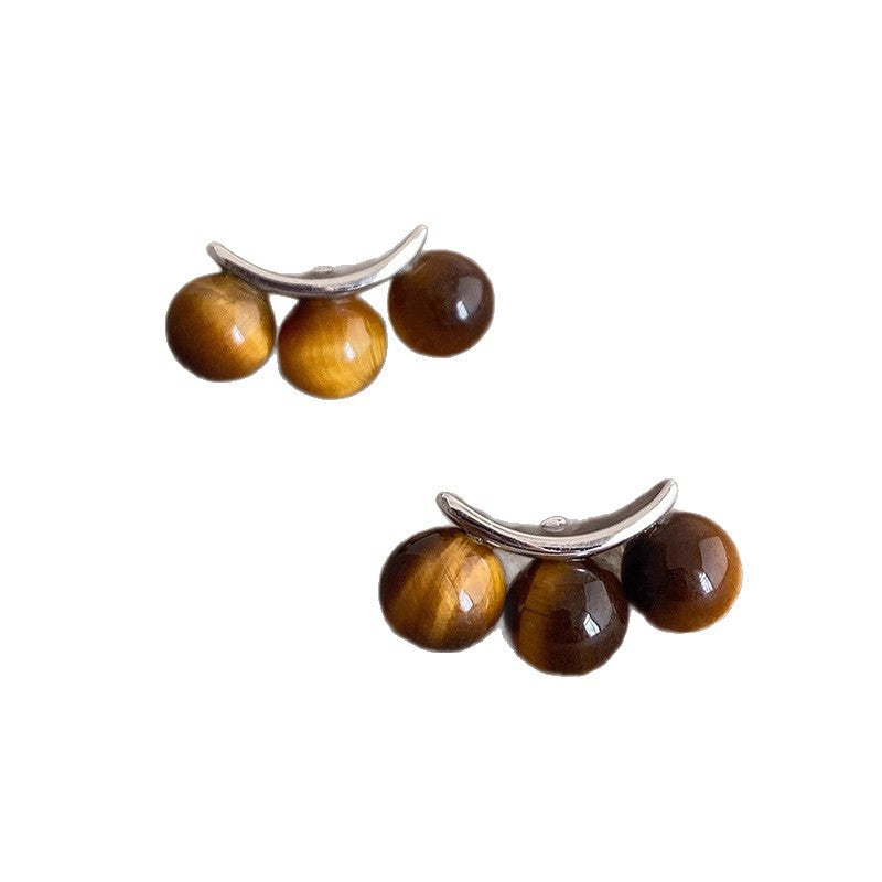 Natural Tiger Eye Stone Lever-Back Earrings - Brown Maillard Style Geometric Dangles for Round & Square Faces