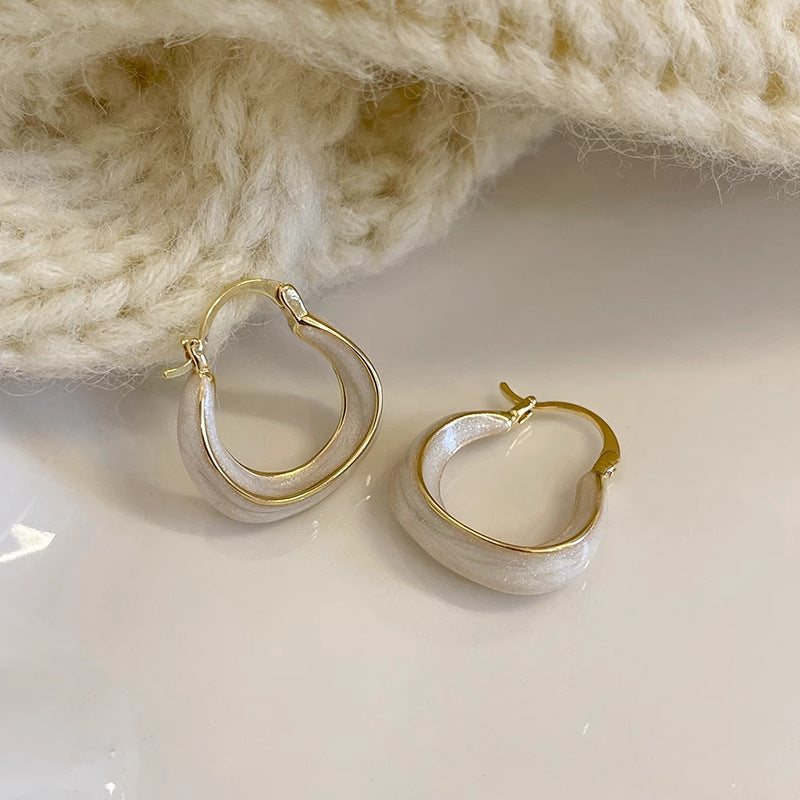 Geometric Hoop Earrings with Enamel Finish - Minimalist Glossy Gold Drop Earrings for Women