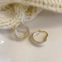 Geometric Hoop Earrings with Enamel Finish - Minimalist Glossy Gold Drop Earrings for Women