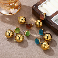 18K Gold Titanium Steel Ball Stud Earrings - Minimalist Zircon Pavé Round Earrings - Tarnish-Proof "Ins" Style Jewelry for Women