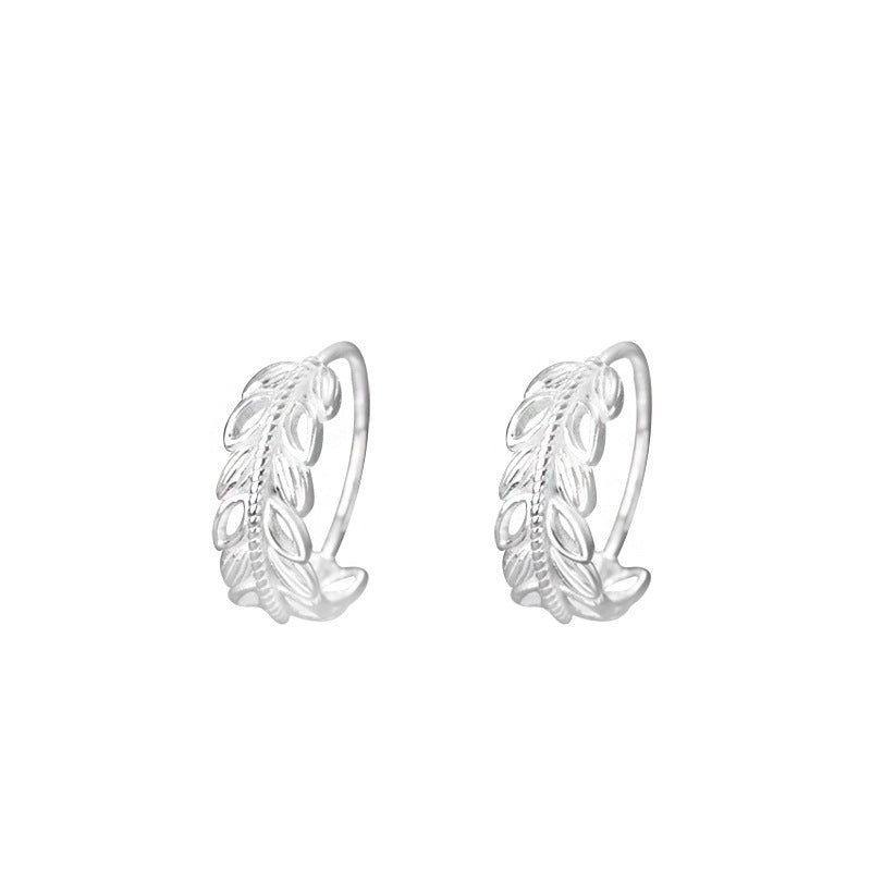 S999 Sterling Silver Feather Hoop Earrings - Hypoallergenic Dainty Leaf Drop Earrings for Sensitive Ears