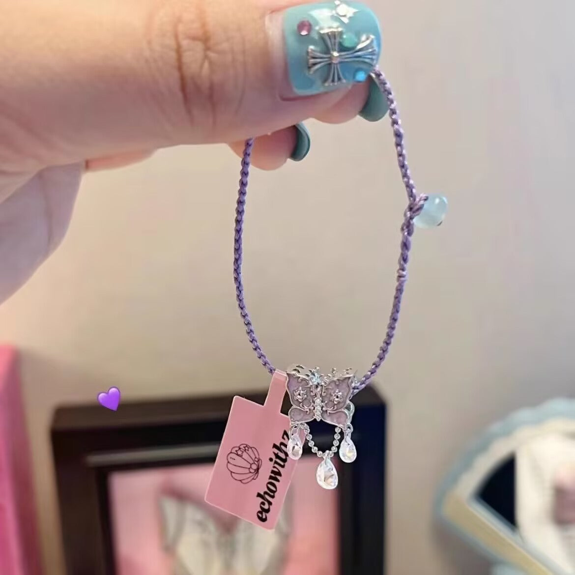 Iris Purple Butterfly String Bracelet – Hand-Woven Flower & Butterfly Charm, Sweet Niche Design High-Value Gift for Women