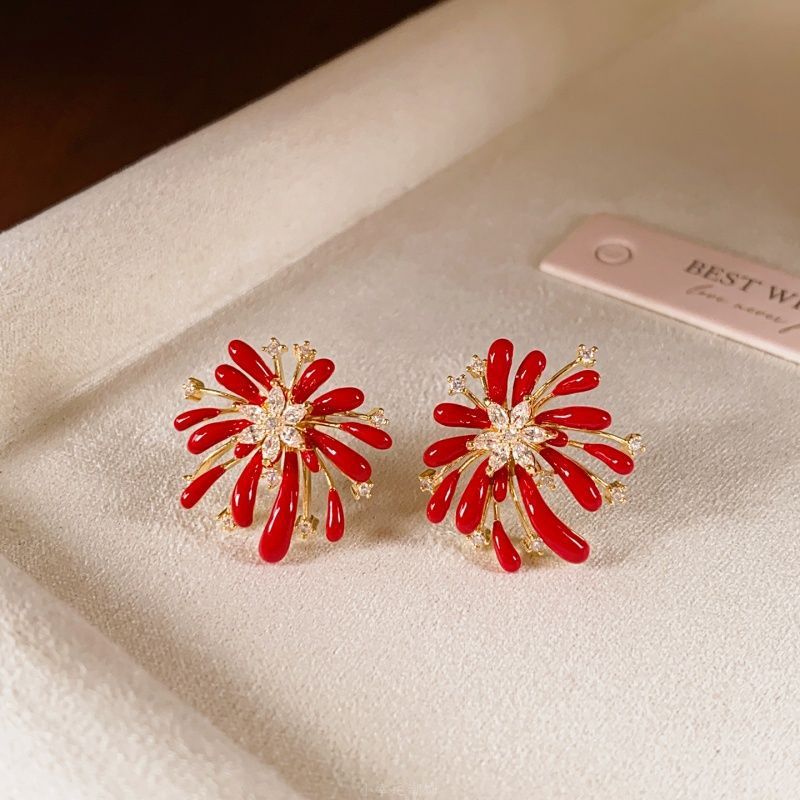 Starburst Enamel Drop Earrings - S925 Silver Needle Fireworks Statement Earrings - Vintage Gold Plated Geometric Jewelry for Women