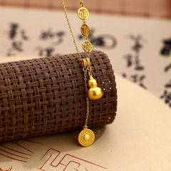 Gourd Pendant Necklace With The Word "Fu", Auspicious And Wishful, For Women, Ancient Sand Gold Tassels, Retro And Versatile, Fashionable And Elegant Clavicle Chain