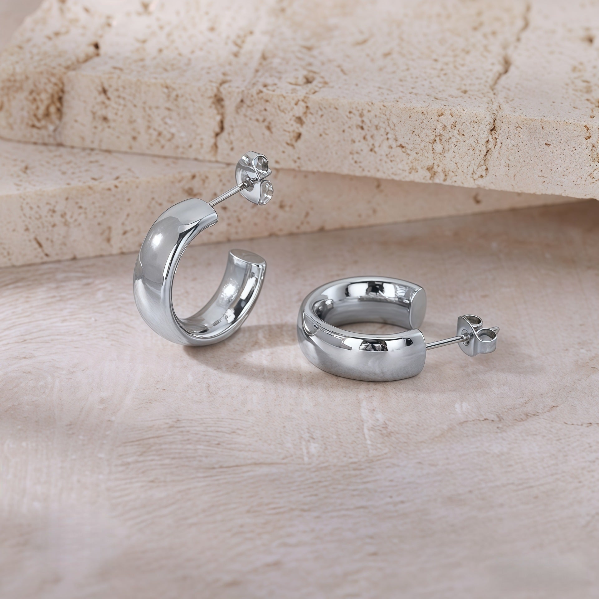 18K Gold Plated Thick Hoop Earrings - Tarnish-Free Chunky Gold Circles - Lightweight High-Polish Statement Hoops for Women