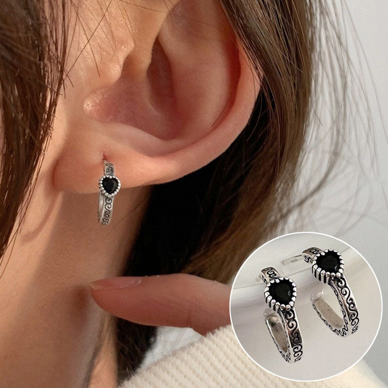 French Retro Gold Hoop Earrings - S925 Silver Needle Minimalist Thick Hoops - 18K Gold Plated Niche Design High-End Earrings for Women