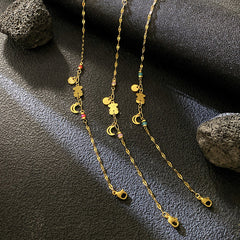 Multi-Color Bear & Crescent Moon Bracelet – 18K Gold Plated Titanium Steel, Fashionable "Sweet & Cool" Light Luxury Bracelet for Women