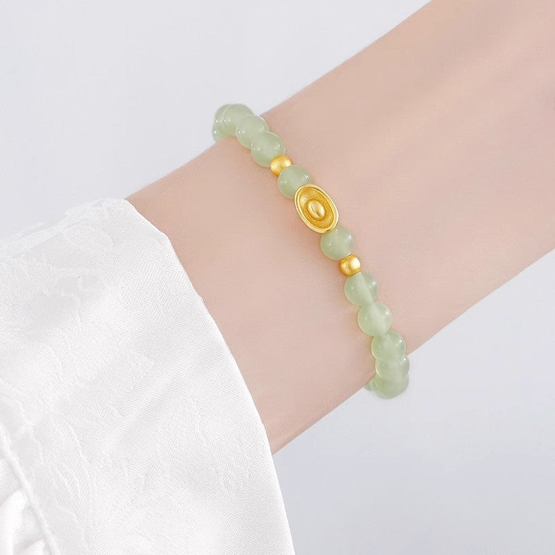 New Chinese Style Gold Ingot Transfer Bead Bracelet – 18K Gold Plated "Zhuan Yun Zhu" Lucky Charm, High-End Niche Design Bracelet for Women