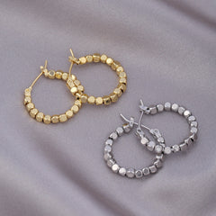 "Broken Silver" Irregular Lava Hoops - S925 Sterling Silver Textured Round Earrings - High-End Niche Design for Large Face Shapes