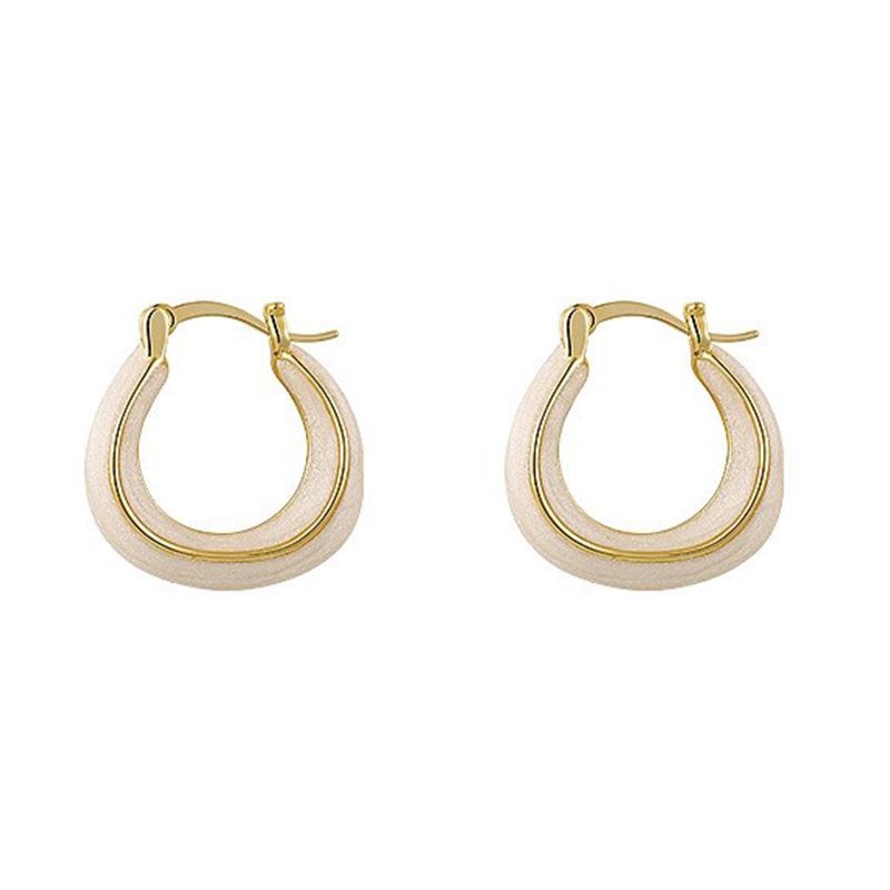 Geometric Hoop Earrings with Enamel Finish - Minimalist Glossy Gold Drop Earrings for Women