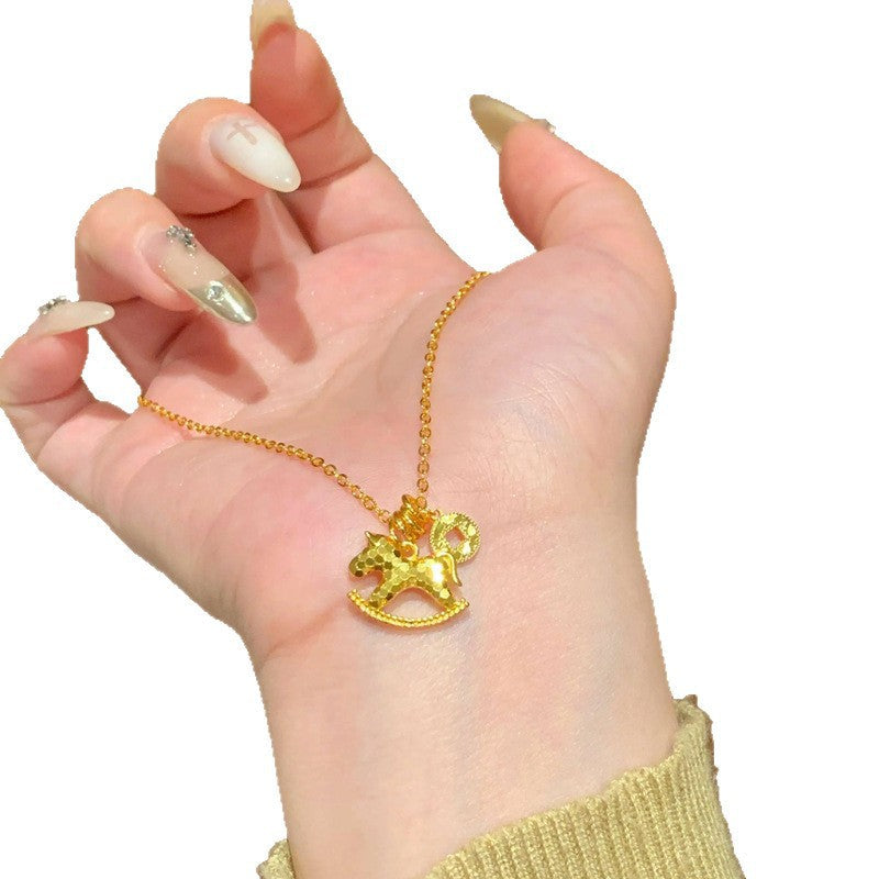 Crushed Ice Coin Trojan Horse Pendant Necklace Women'S Light Luxury Niche Clavicle Chain High-End Autumn And Winter Year Of The Horse Necklace Jewelry
