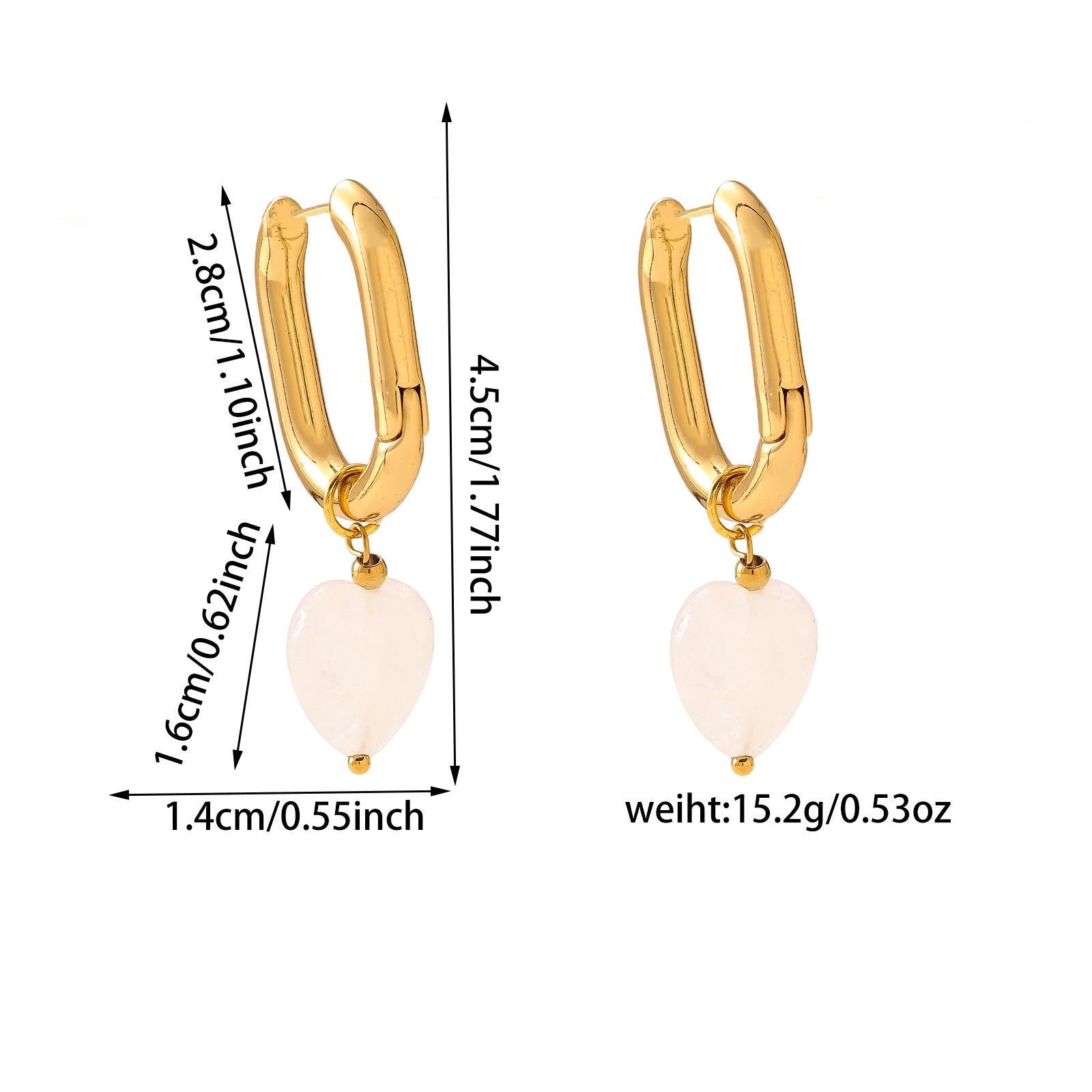 French Style Heart Ceramic Earrings - 18K Gold Plated Titanium Steel U-Shaped Hoop Earrings - Tarnish-Proof Love Heart Street Trend Jewelry