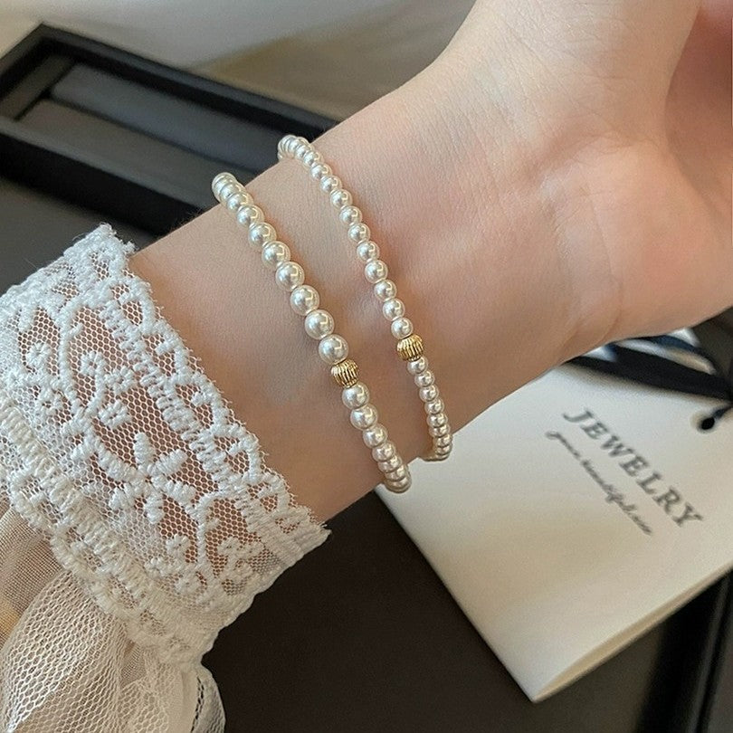 18K Gold Plated Transfer Bead Bracelet – Minimalist French Light Luxury Design, Niche Temperament Hand Jewelry for Women