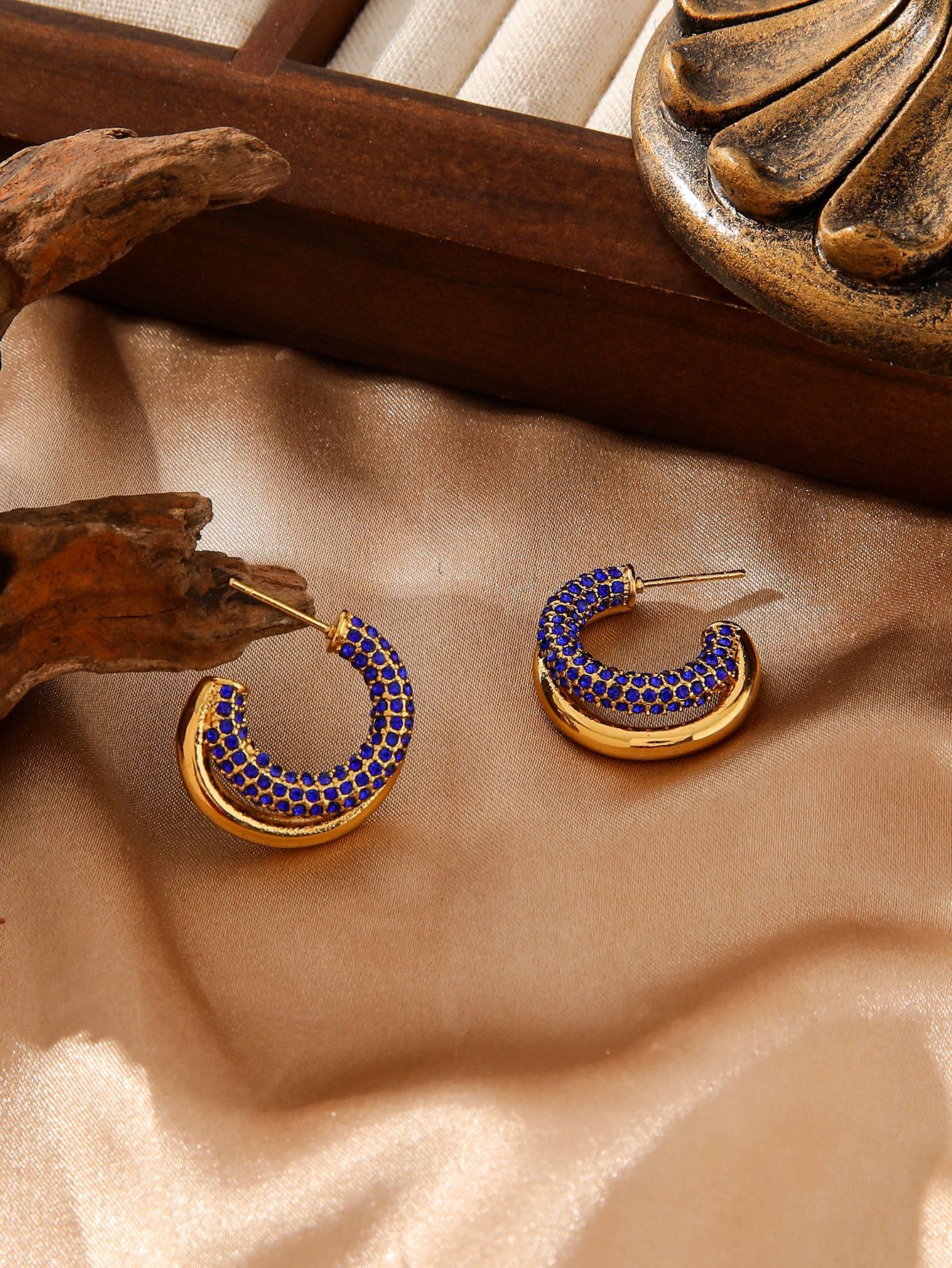 Luxury C-Shaped Zircon Earrings - 18K Gold Plated Titanium Steel Hoops - Tarnish-Proof High-End Geometric Jewelry for Women