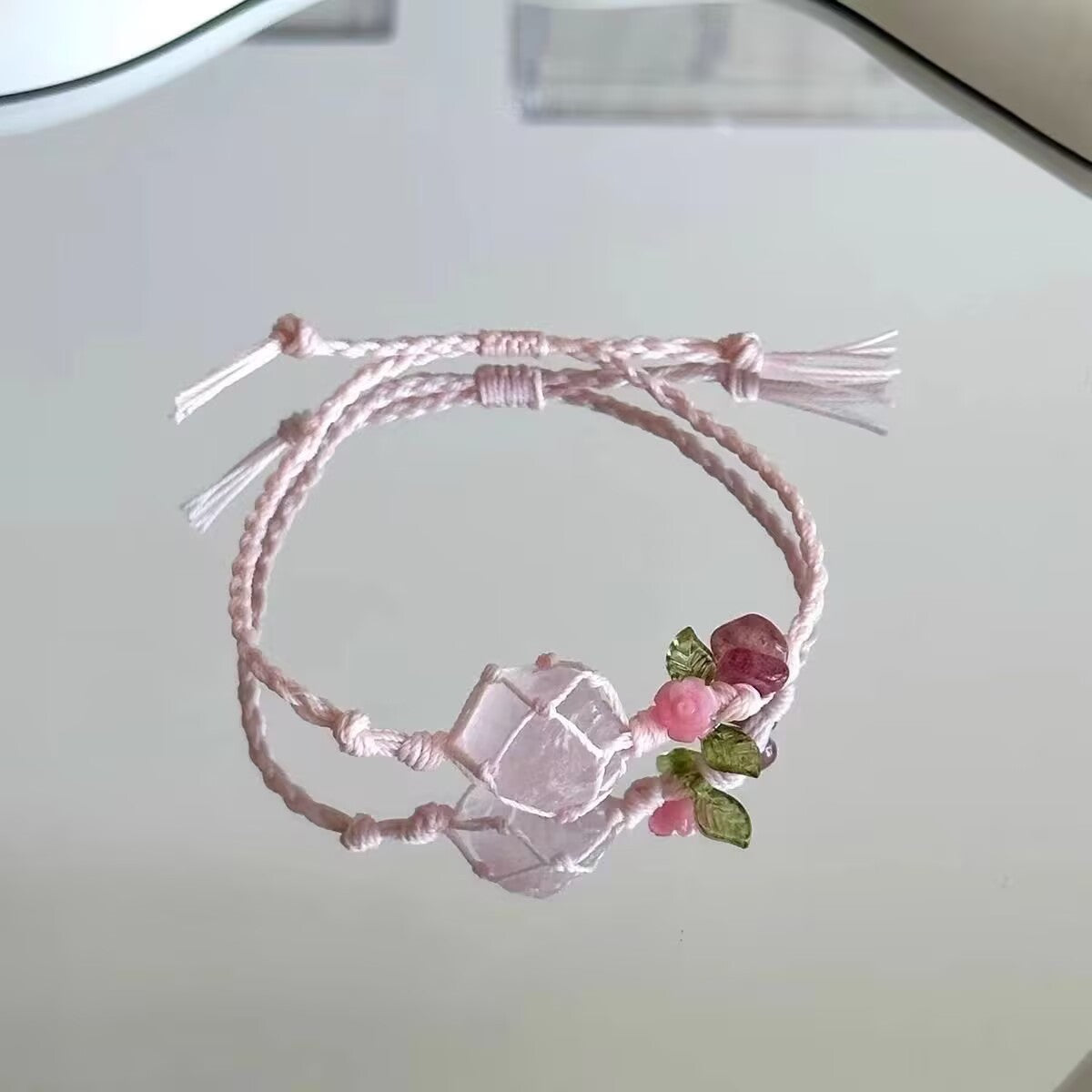 Iris Purple Butterfly String Bracelet – Hand-Woven Flower & Butterfly Charm, Sweet Niche Design High-Value Gift for Women