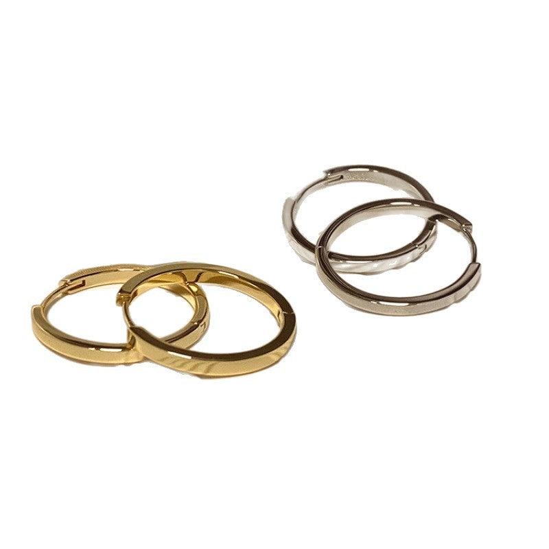 French Retro Gold Hoop Earrings - S925 Silver Needle Minimalist Thick Hoops - 18K Gold Plated Niche Design High-End Earrings for Women