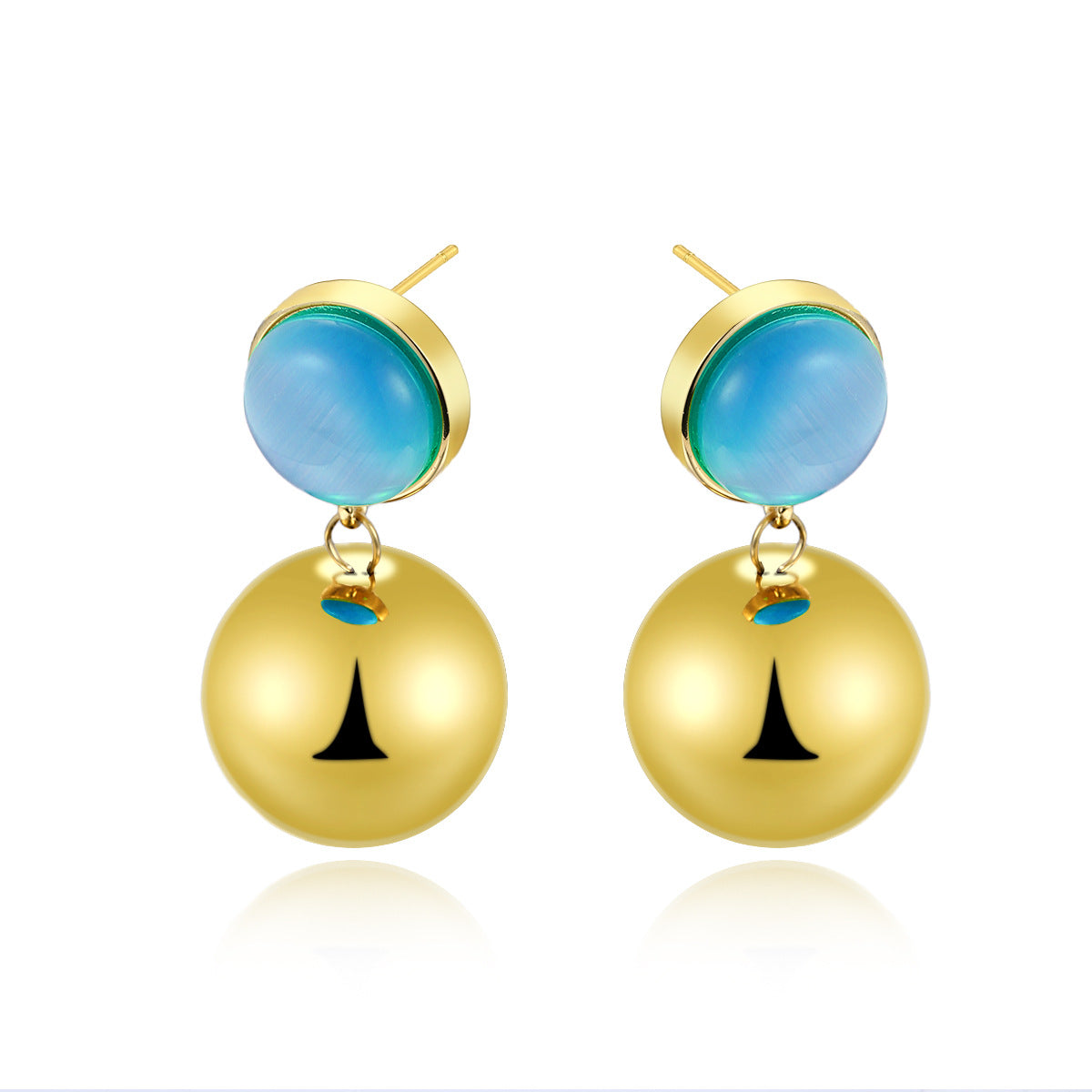 18K Gold Titanium Steel Ball Stud Earrings - Minimalist Zircon Pavé Round Earrings - Tarnish-Proof "Ins" Style Jewelry for Women