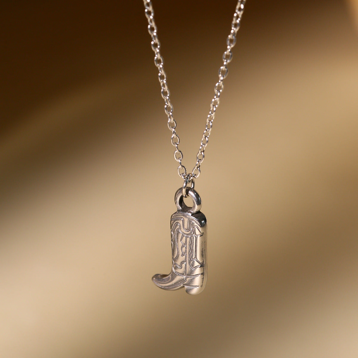 Retro Western Cowboy Boots Necklace – Stainless Steel Punk Style Pendant, Waterproof 18K Gold Plated Cowgirl Jewelry for Wholesale