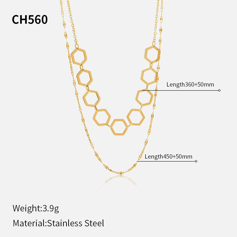 14K Gold Double-Layer Star Necklace – Stainless Steel Geometric Five-Pointed Star Pendant, Ins Style Niche Design Layered Clavicle Chain for Women