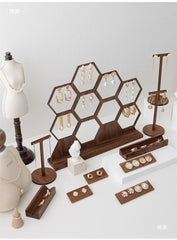 Walnut Honeycomb Earring Display Stand - Solid Wood Jewelry Organizer - Retro Photography Props & Home Decor Ornaments