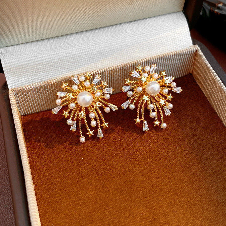 Starburst Enamel Drop Earrings - S925 Silver Needle Fireworks Statement Earrings - Vintage Gold Plated Geometric Jewelry for Women